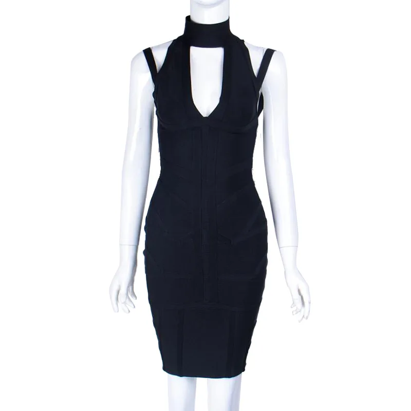 Sukienka midi bez rękawów z wysokim dekoltem, ukrytym zamkiem błyskawicznym, seksownym odkrytym tyłem i wycięciami, idealna na studniówkę, koncert i romantyczne randki.