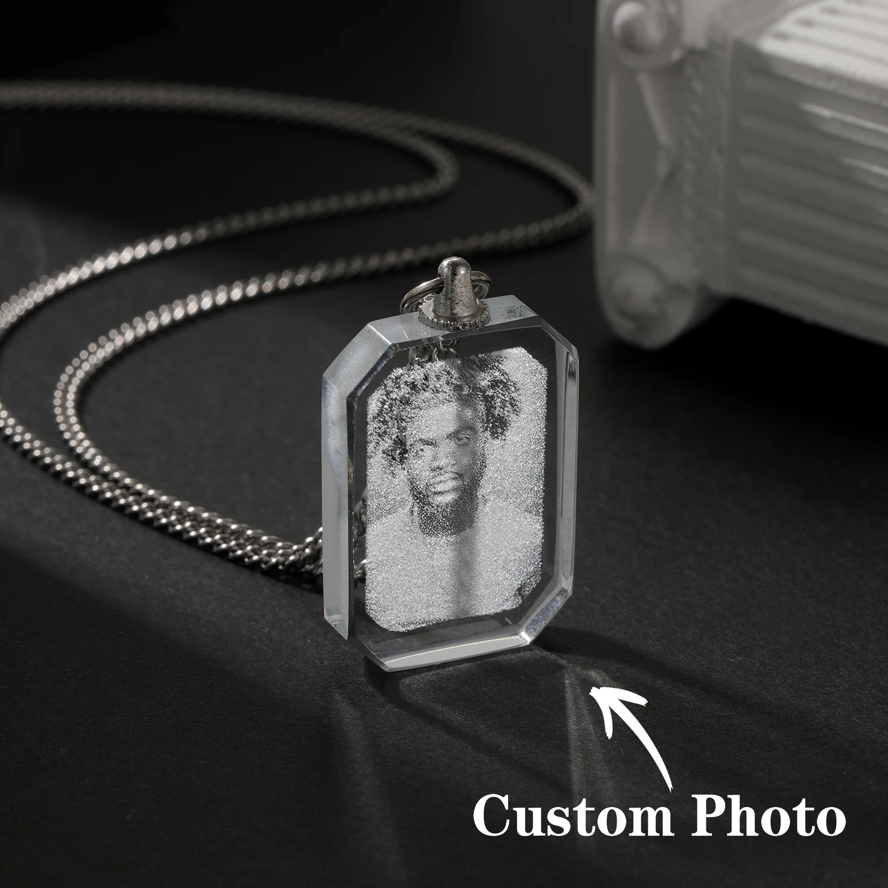 

2D Laser Engraving Square Crystal Pendant Custom Your Photo Customized Memorial Anniversary Gift Water Clear Glass Art