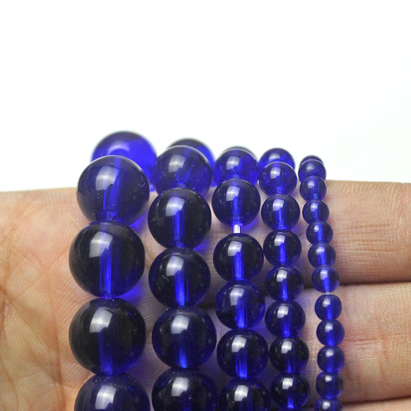 Natural Stone Beads Navy Blue Glass Charm Round Loose Beads For Jewelry Making Needlework Bracelet Necklace DIY 4/6/8/10/12 MM view 4