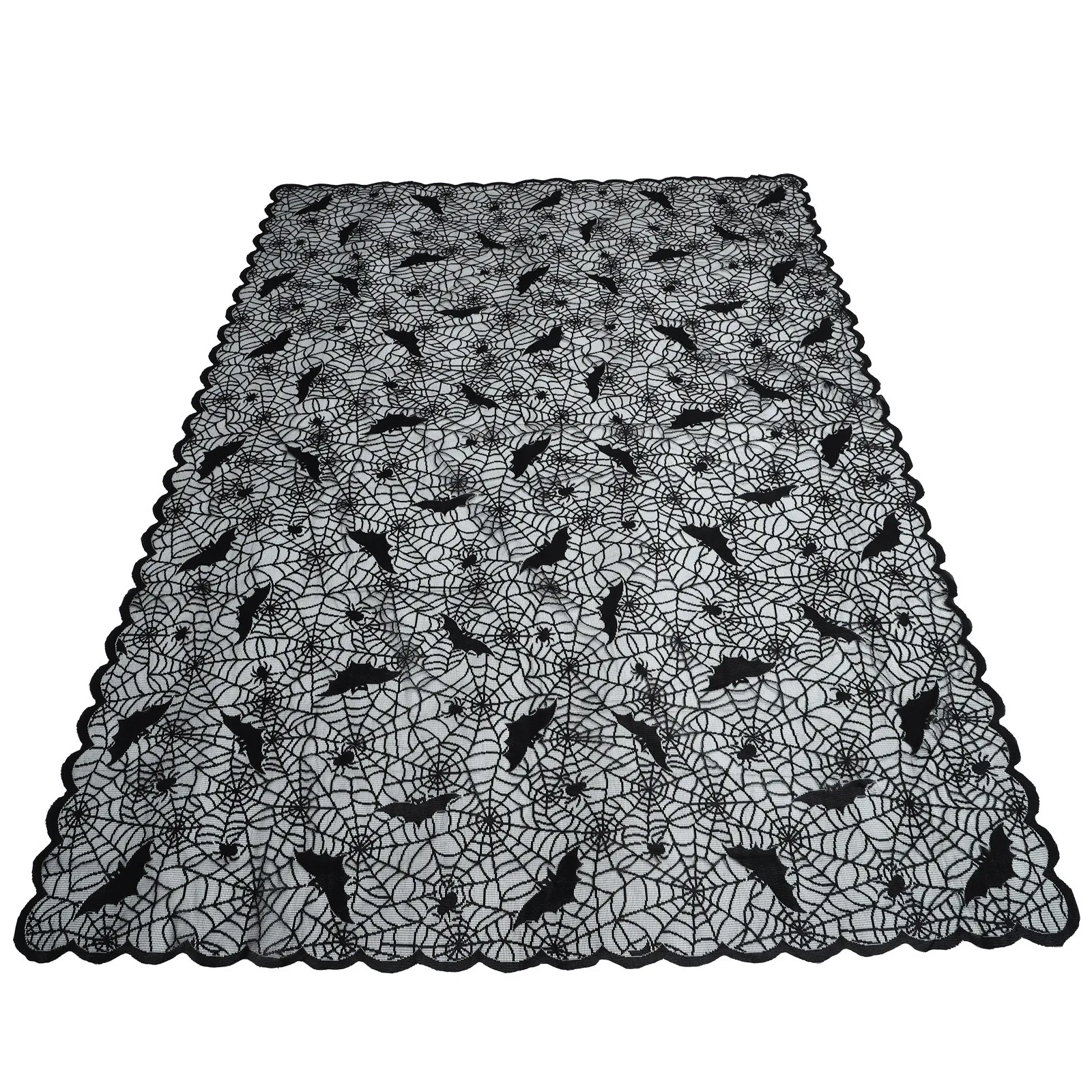 

1Pcs Halloween Lace Spider Web Tablecloth Decoration Black Scary Party Cloth Fireplace Lampshade Table Cover for Haunted House
