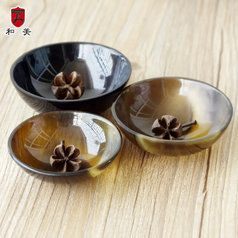 Factory in Stock Beautiful Authentic Horn Small Bowl Green Natural Horn Seasoning Dish Multi-Functional Horn Tableware Wholesale