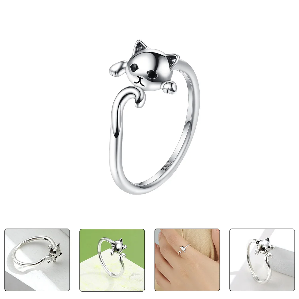 

Sterling Silver Rings Split Ring Finger Ring for Women Adorable Cat Pattern Jewelry Gift Idea Fashion Accessory