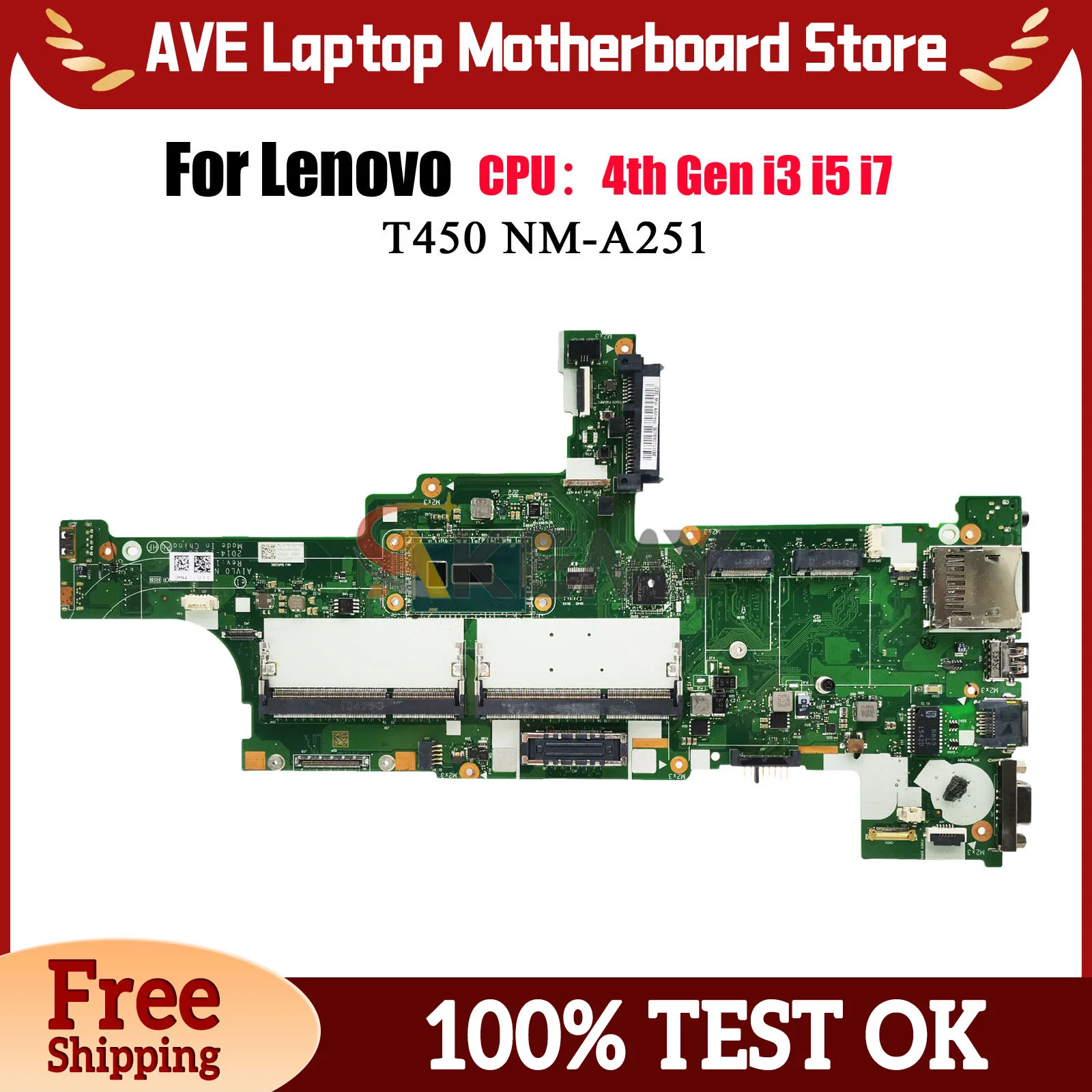 

NM-A251 для Lenovo ThinkPad T450, материнская плата для ноутбука с i3 i5 i7 5-го поколения, 100% полностью протестирована