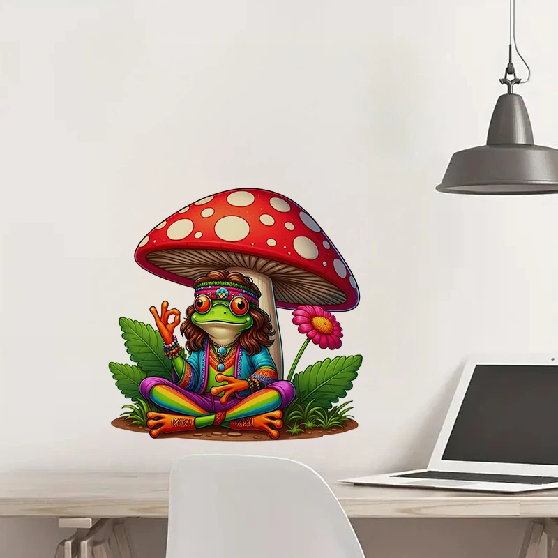 Funny Hippie Frog Sticker, Water-proof Home Wall Decal, Used for Wall, Bathroom, Cabinet, Door,Toilet, Car, Laptop