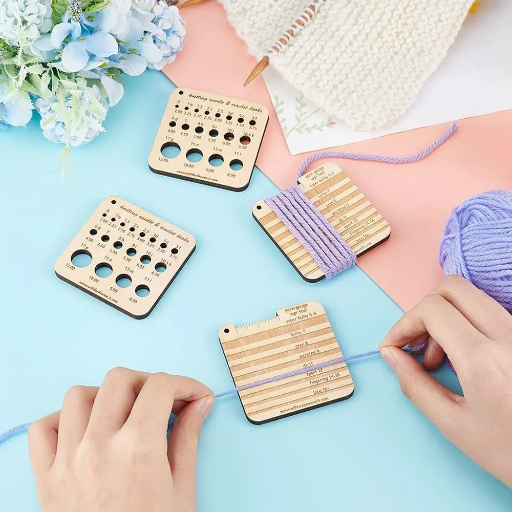 4pcs New Wood Spinning Control Card Measuring Tools Crochet Accessories Knitting Needle Gauge And Ruler Knitting Tool