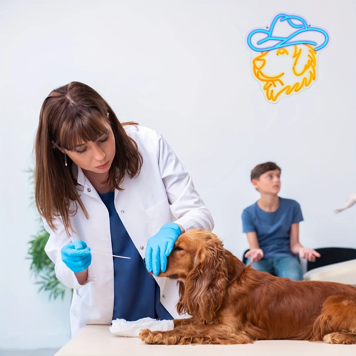 Dog Neon Light with Cowboy Hat,  Wall Decor for Home, Pet Store,  Vibrant Light Artwork, Party Decoration, Home Decorators