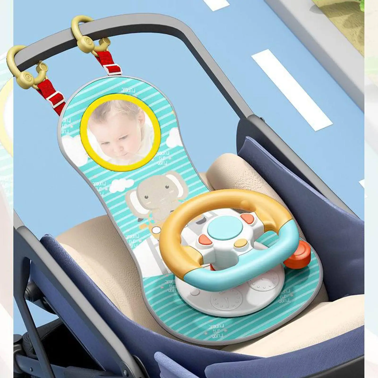 Pendurado volante do carro do bebê brinquedo efeito de iluminação ajustável 1.5v simulação musical condução para assento traseiro do carro motorista fingir