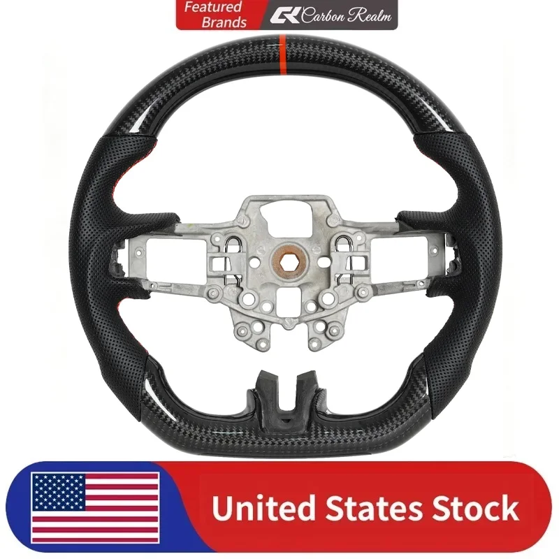 Real Carbon Fiber Steering Wheel For Ford Mustang 2015-2017 gt500 gt350 gt350R V8 3.0L Perforated Leather Racing Wheel Flat Buttom