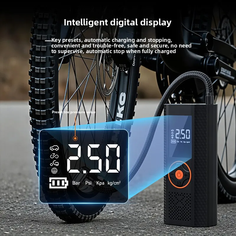 

Беспроводной цифровой портативный электрический воздушный компрессор с LED-дисплеем для мотоциклов, автомобилей, велосипедов, шин и мячей