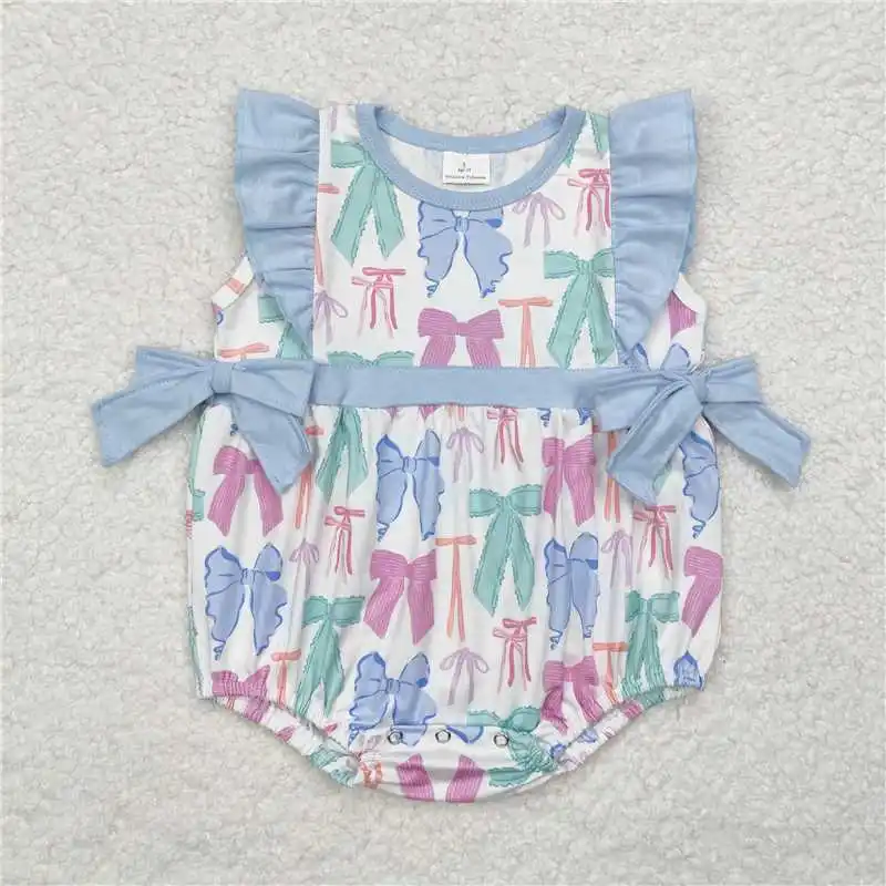 Wholesale hot sale western boutique onesies newborn toddler Baby Infant Girls Pink Bows Sleeveless Rompers