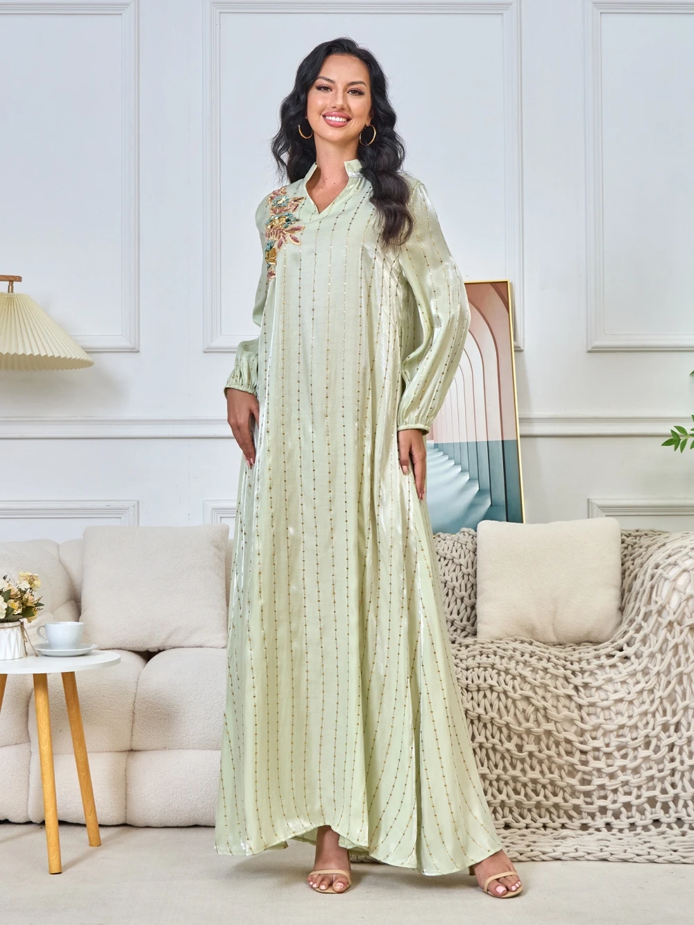 Light Green Elegant Gilding Evening Dress A Line Party Customized Dubai Robe Kaftan Special Occasions Appliques Classy Prom Gown