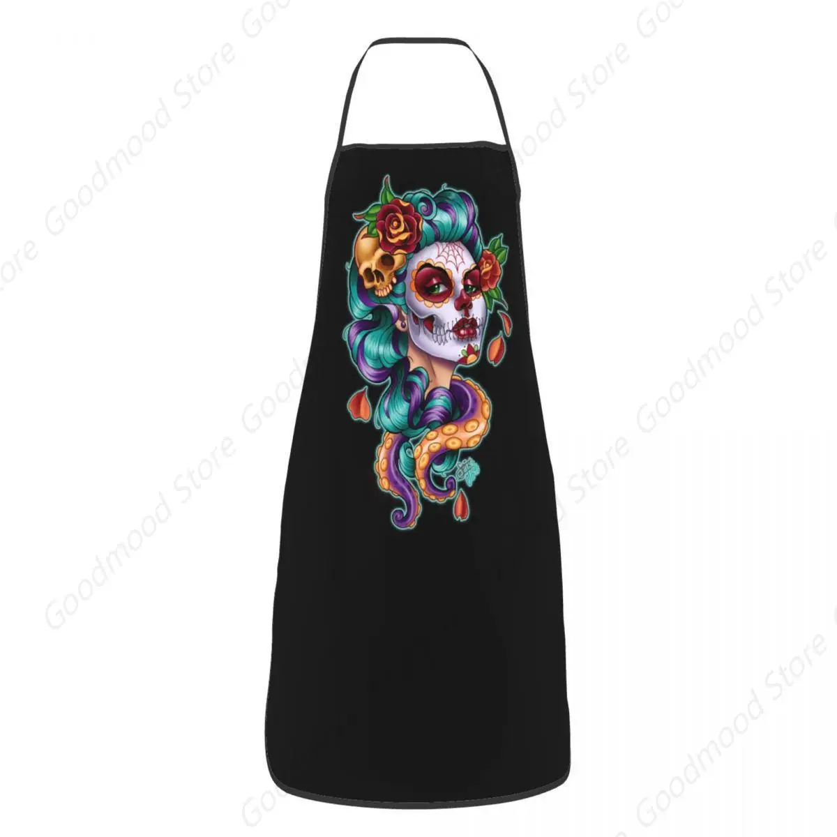 Flower Sugar Skull Tattoo Aprons for Men Women Day Of The Dead Adult Kitchen Chef Cuisine Cooking Baking Gardening