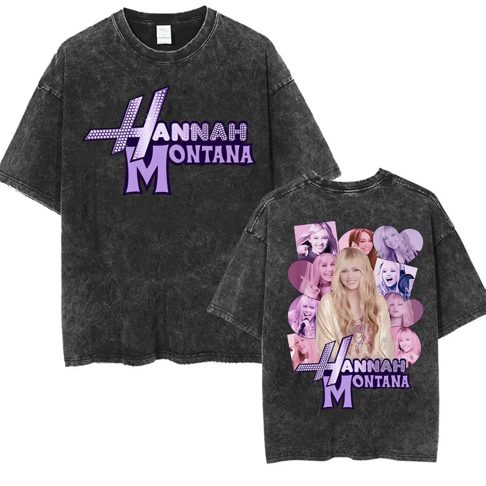 Miley Cyrus Hannah Montana Logo T Shirt Men Women Summer Casual Vintage Washed T Shirts Unisex Fashion Aesthetic Hip Hop T-shirt