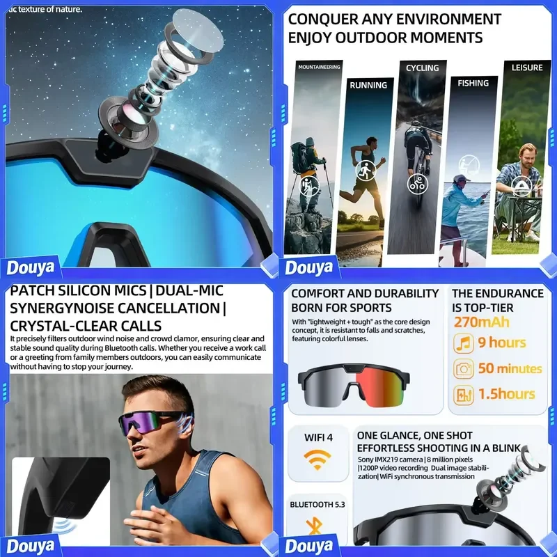 AI Smart Glasses with Camera Sensor 1080P Video Sunglasses Real-time Translation Image Recognition Polarized Sports Eyewear