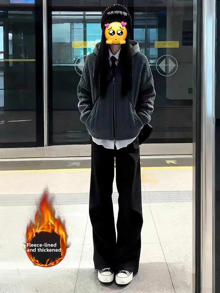 

Cleanfit Bla Men's Winter Thiened Fce Lined Pleated Suit Pants Straight Leg Casual Trousers Warm Home Daily Wear