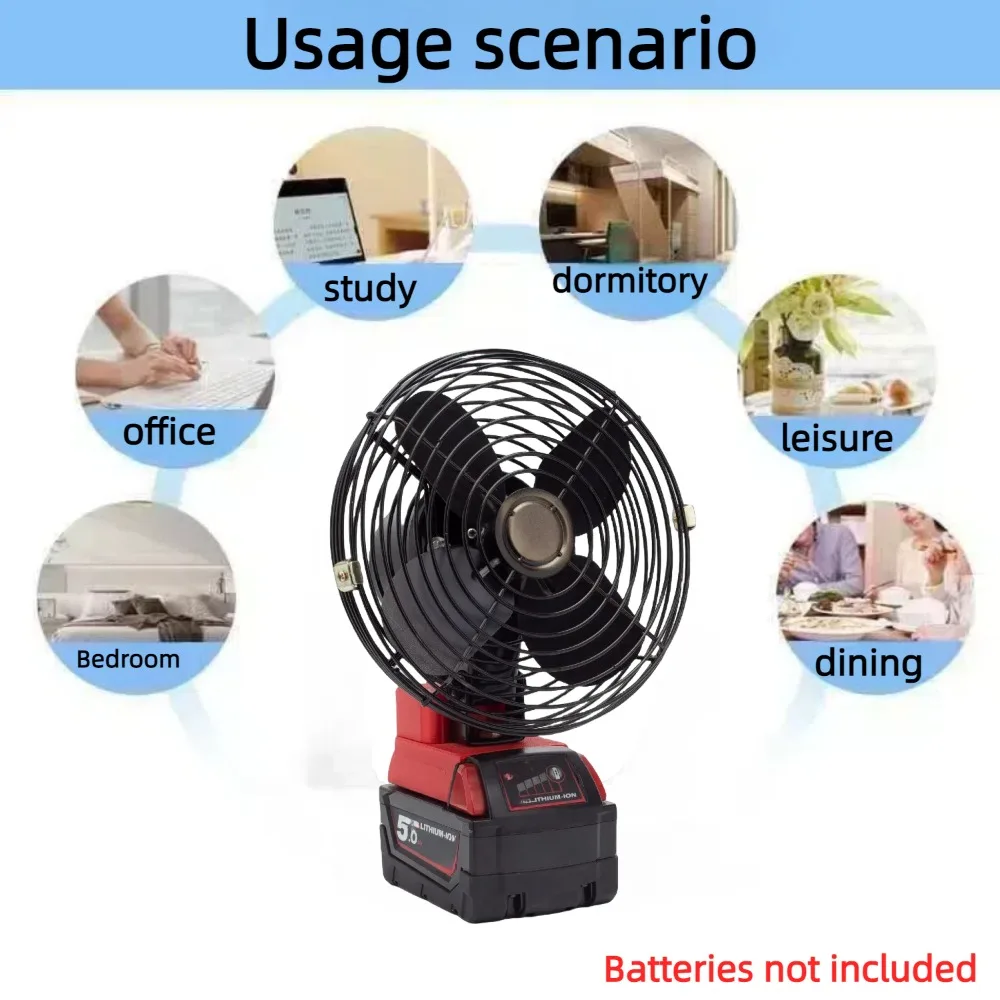Imagem -02 - Ventilador Elétrico Recarregável para Milwaukee Interface de Íon de Lítio Ventilador Portátil Doméstico e Externo sem Bateria 20v