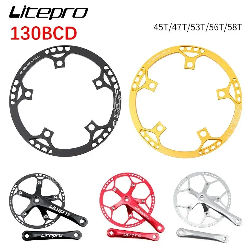 Litepro Chainring Crank Set 130 BCD Folding Bike BMX Single Speed Chainwheel 130bcd 45 47 53 56T 58 T Tooth 1x Mtb Crankset