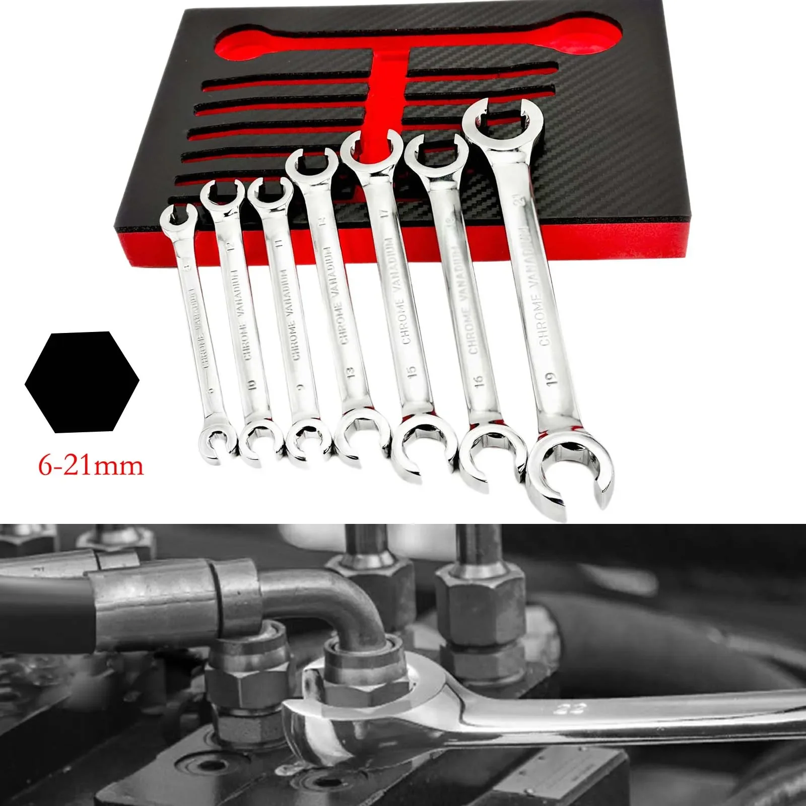 7pcs/set 6-21mm Double-End Metric Flare Nut Wrench For Fuel Brake Air Conditioning Repair Plumbing Tool
