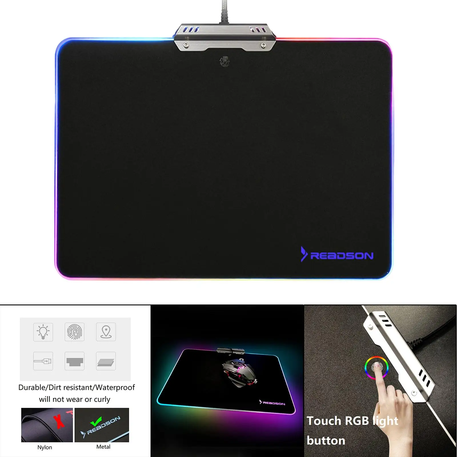 Tappetino per mouse in metallo Tappetino per mouse per computer in gomma antiscivolo con superficie impermeabile per illuminazione per ufficio e casa