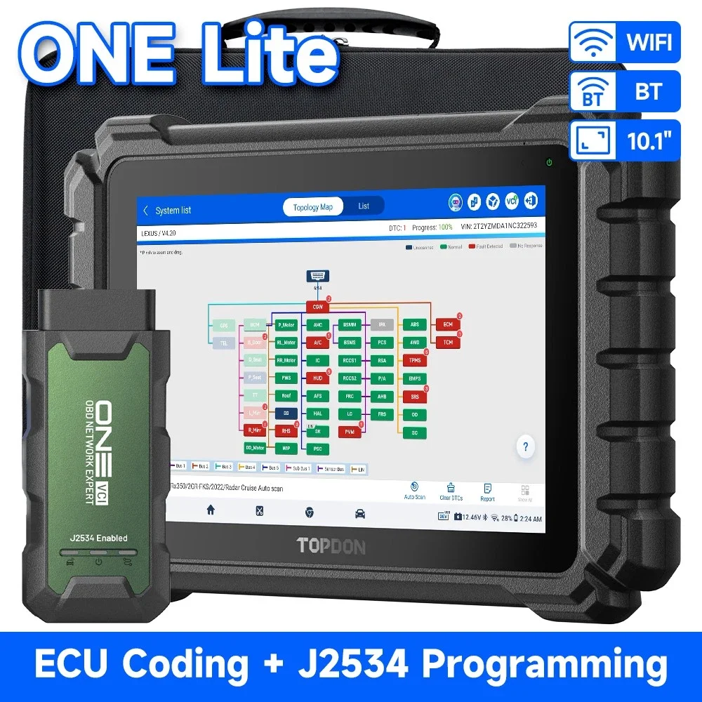 TOPDON ONE Lite Bi-Directional OBD2 Scanner, One-click ECU C0ding, OE-level topology and TopFix AI, All System Diagnostics