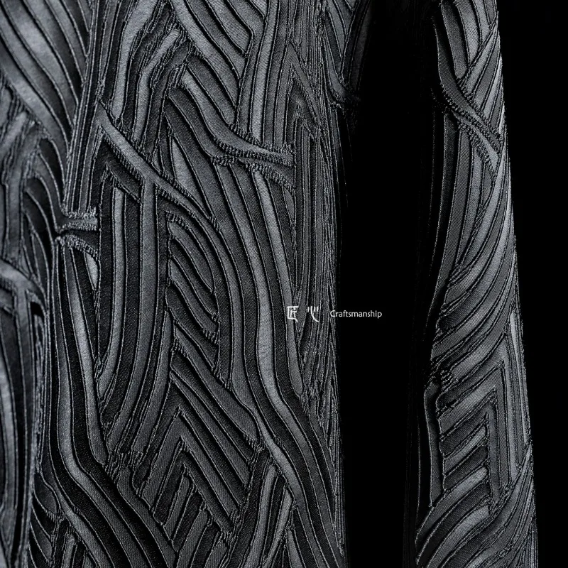 Black Scales Terraces Layered Jacquard Cloth Three-dimensional Lines Jacquard Texture Suit Hanfu Jacket Designer Fabric