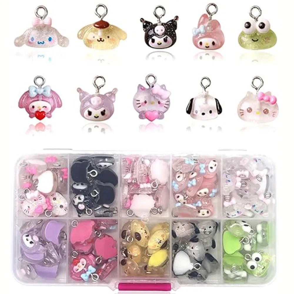 35/50pcs Sanrio Characeters Cartoon Nail Charms Kit Kawaii Kuromi Hello Kitty Nail Rhinestone Gems Cute Anime DIY Manicure Craft