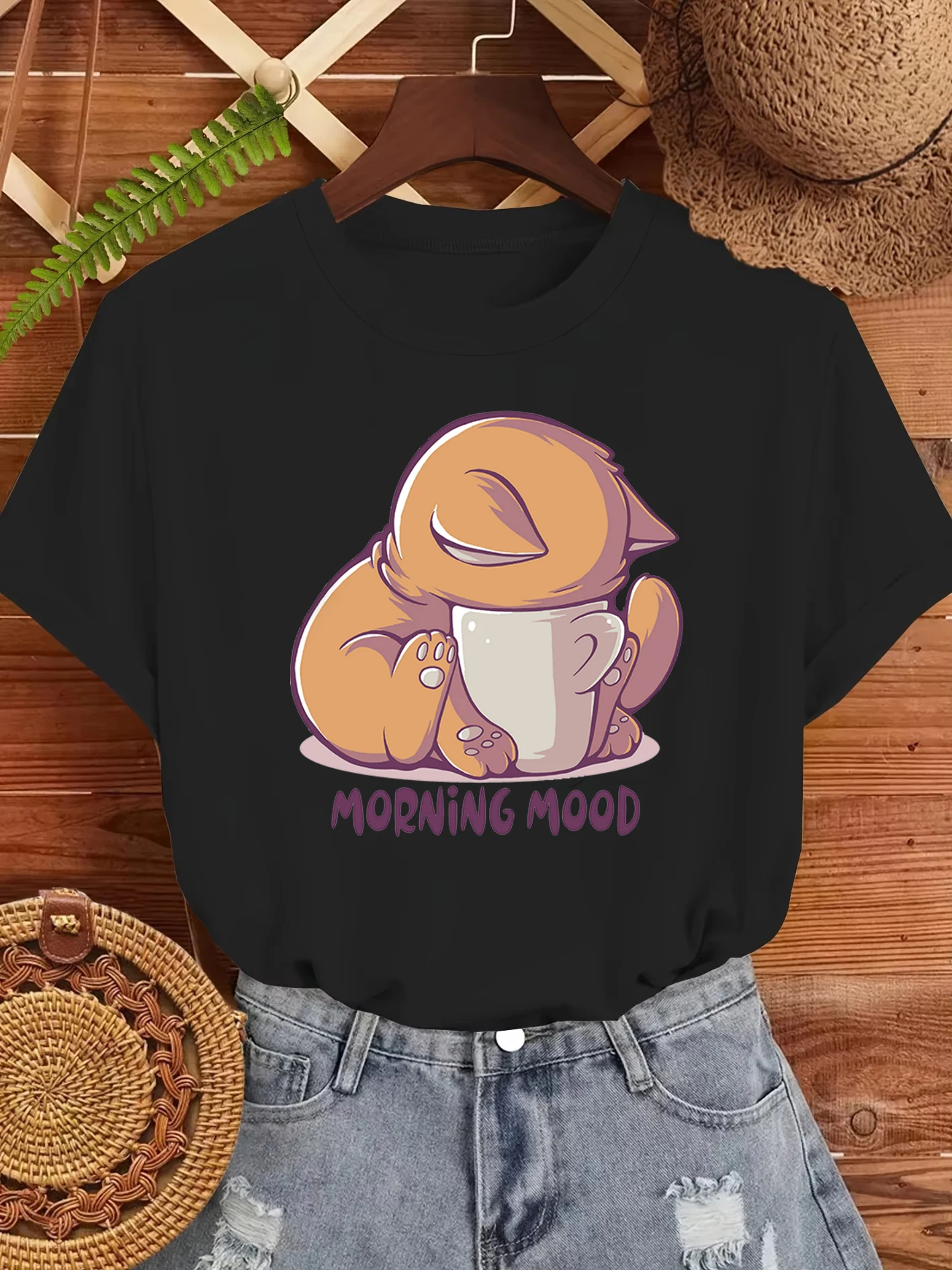 Katze Form Stimmung Design Druck Frauen T Shirts Hip Hop Oansatz T-Shirt Weiche Baumwolle Sportswear Casual Übergroßen Unisex Kleidung