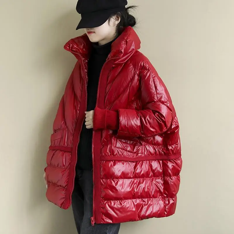 

Winter 90% White Duck Down Jacket Korean Chic Stand-up Collar Loose Casual Down Coats and Jackets Women JJ937