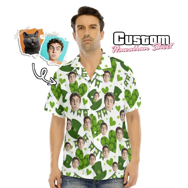 

St. Patrick's Day Pattern Hawaiian Shirt For Men Customized 3D Printed Short Sleeves Summer Street Blouse Beachwear Aloha Shirts
