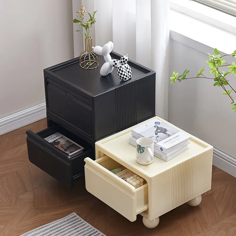 Cream wind bedside table, drawer type living room sofa side table, bedroom multi-layer locker