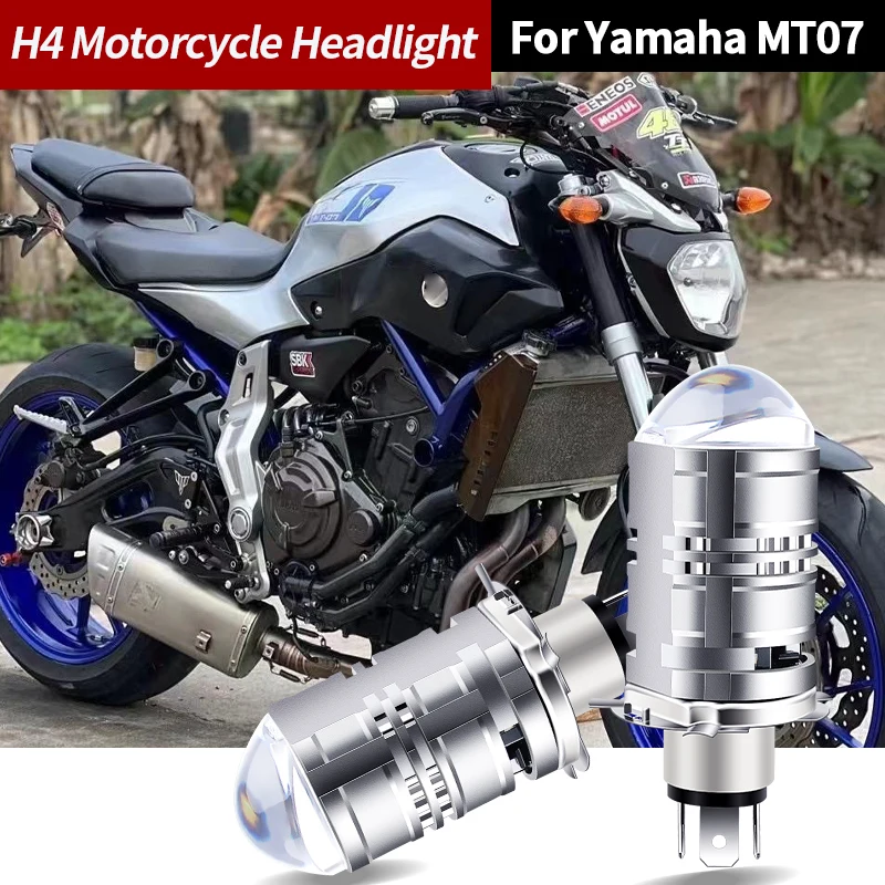 For Yamaha MT07 Motorcycle H4 LED Lens Headlight Retrofit Accessories High Low Beam Cafe Racer Enduro HS1 9003 Moto Front Lamp