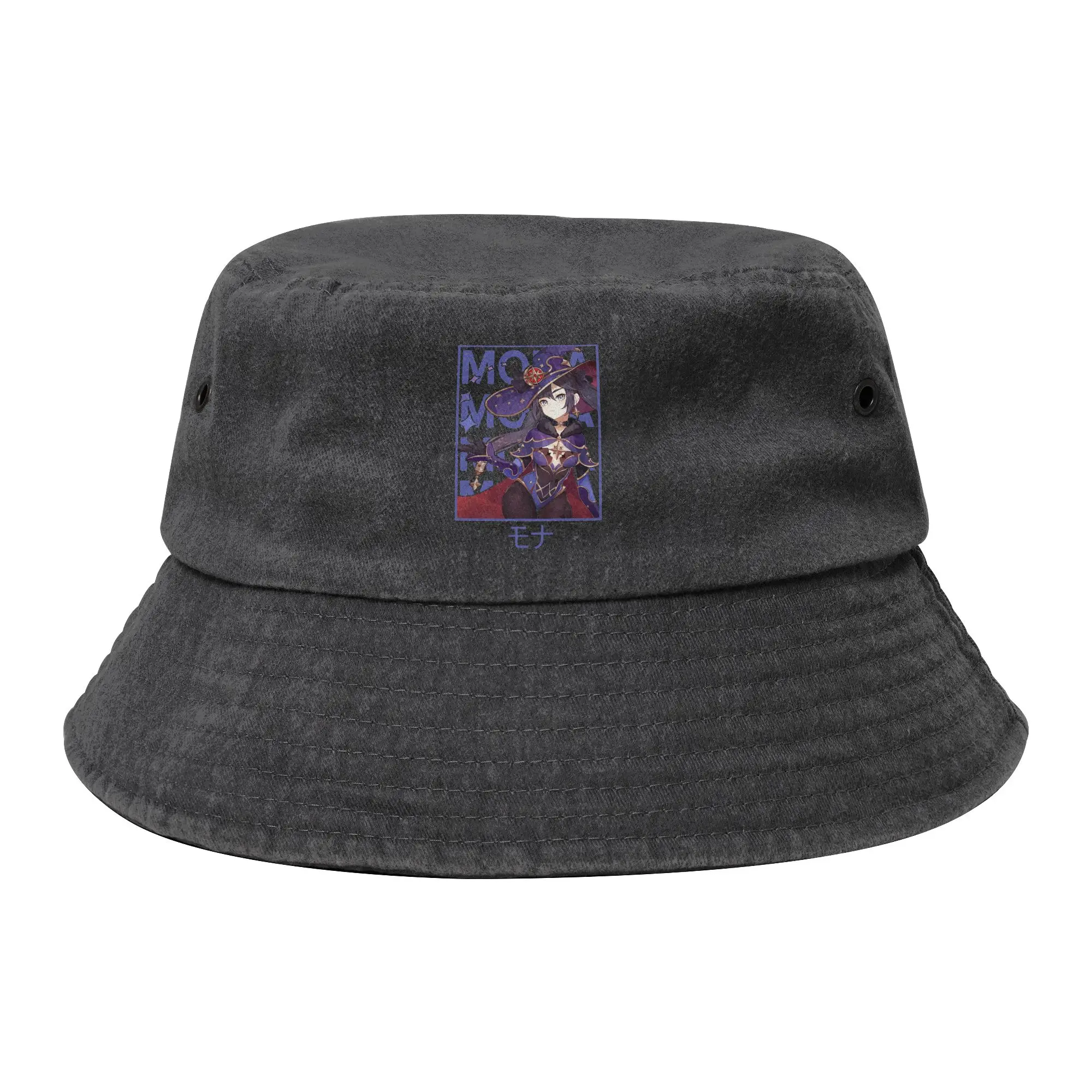 Beach Mona  Genshin Impact Bucket Hats Women Men Distressed Washed Sun Hats Anime Game Bob Fisherman Cap