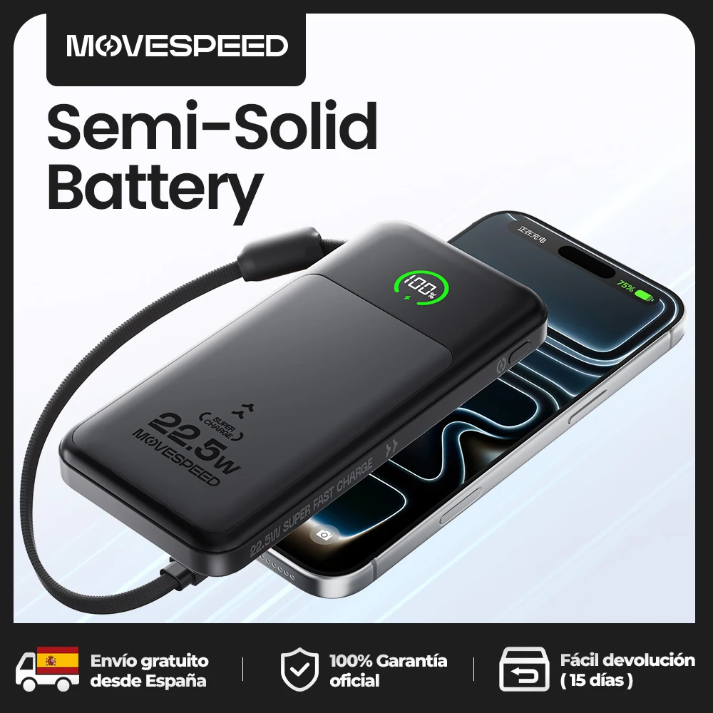 【CCC】MOVESPEED 10000mAh Power Bank 22.5W Batterie semi-solide avec câble de type C Chargeur portable pour iPhone Xiaomi
