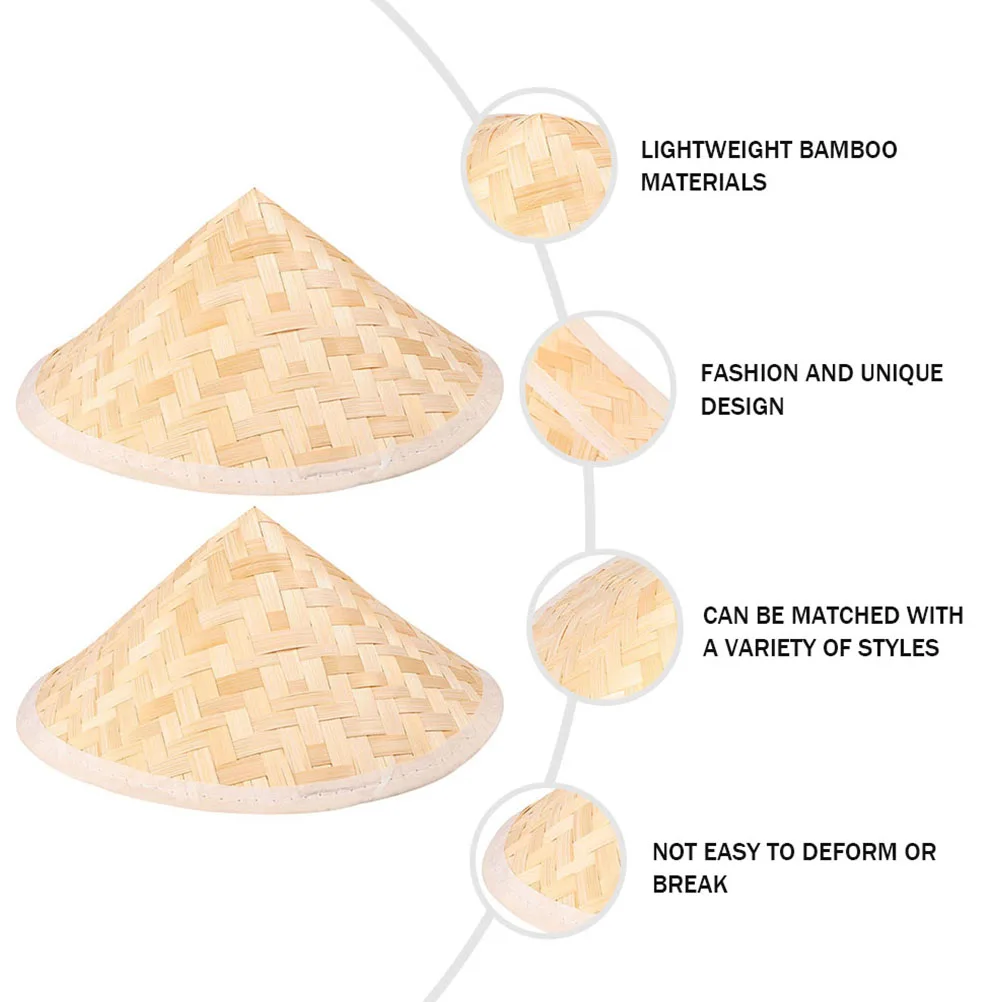 

2pcs Bamboo Conical Hats Kids Sun Block Hat Uv Protection For Children Lightweight Bamboo Split Hat Summer Outdoor Party Hats