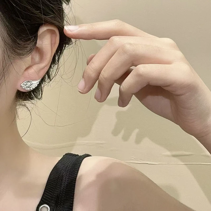 Wings Earrings Double Ear Holes Combination Stacked Ear Bone Studs Titanium Steel Earrings Personalized And Fashionable