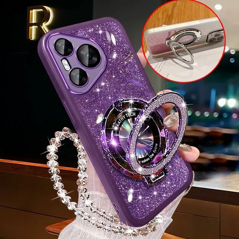 Glitter Crystal Bracelet For Magsafe Phone Holder Case For Samsung Galaxy S24 S23 S22 S21 S20 FE Note20 Ultra Plus A55 A54 Cover