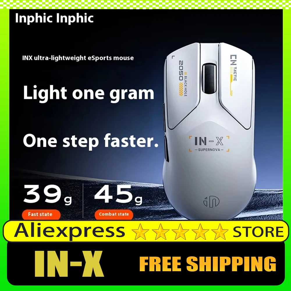 

Беспроводная игровая мышь INPHIC IN-X, 39 г/45 г, сверхлегкая, Paw3395, 8 К, костюм средней маленькой руки, эргономичная игровая мышь по индивидуальному заказу