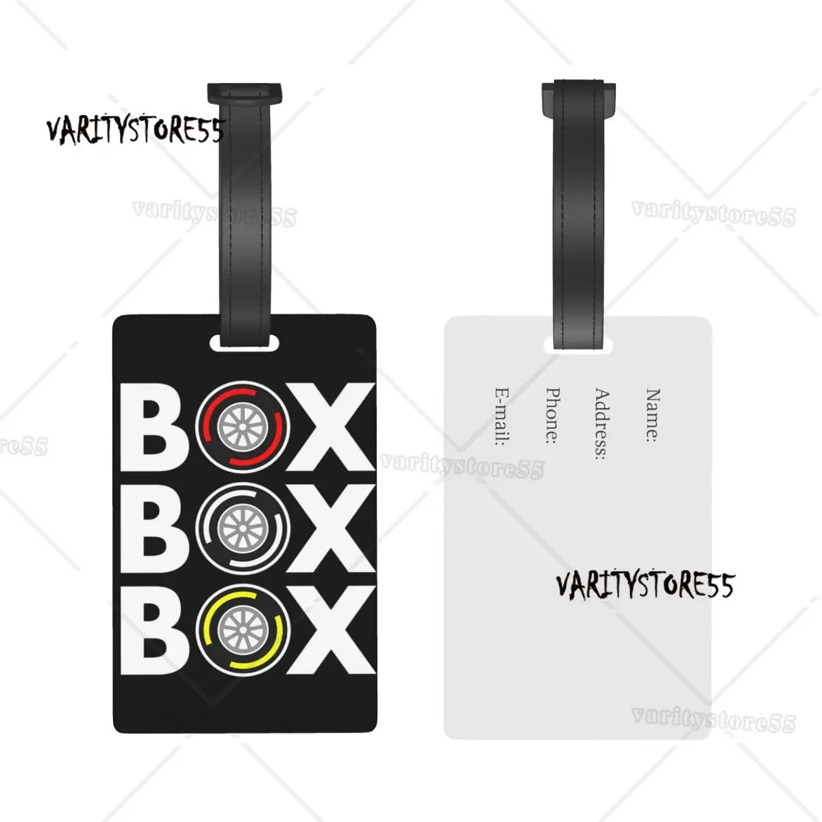 Box Box Box F1 Tyre Compound White Text Design Luggage Tags Suitcase Accessories Travel Baggage Boarding Tag Portable Label