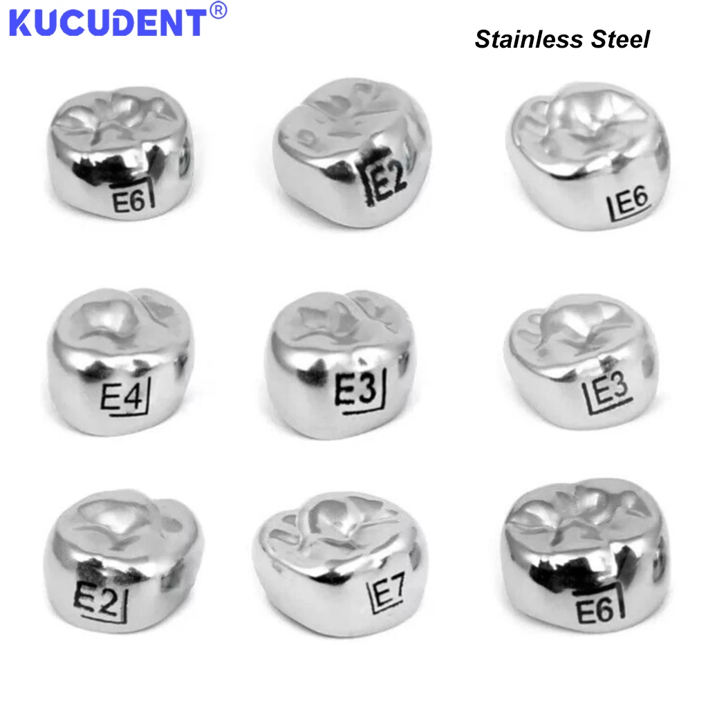 KUCUDENT5PCS تاج الأسنان للأطفال إعادة ملء المولي الأساسي الفولاذ المقاوم للصدأ التيجان مسبقة التشكيل UL-UR-LL-LR أسنان مولار كاملة الحجم للأطفال