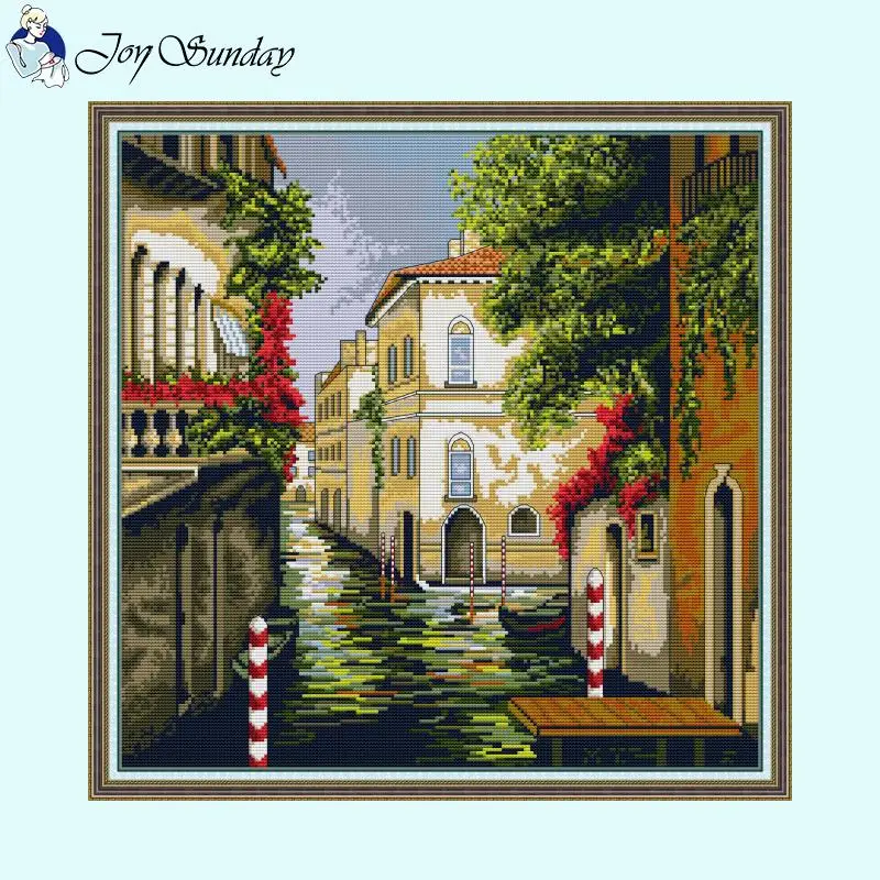 Venice Water City Scenic Series Count Cross Stitch Kits 14ct 11ct White Cloth Printed Fabric Embroidery Set DIY Home Decor Gifts