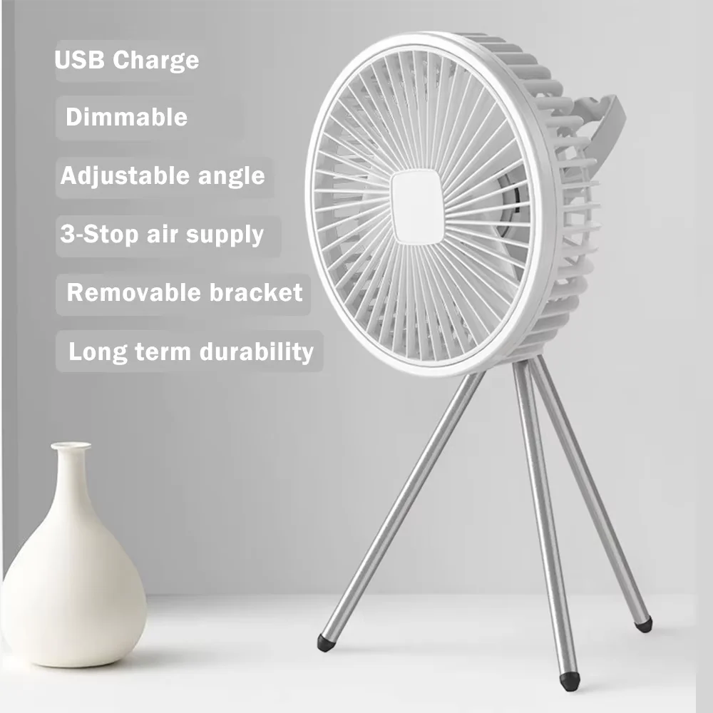 Portable Fan Light Energy Saving Rechargeable Small Fan Cool Summer for Camping Office Picnic Silent Desktop Ceiling Fan