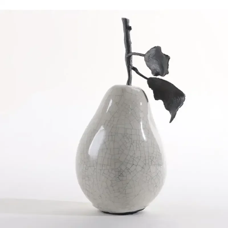 White Crack Ceramic Ornaments Apple Pear Fruit Sculpture Simulated Fruit Statue Fruit Figurines Desktop Decoration Accessories
