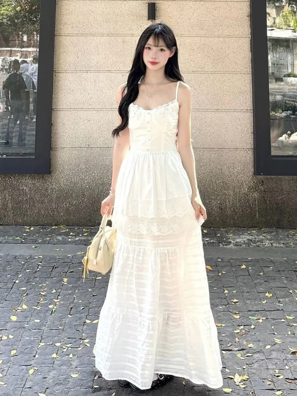 

Chaste Style Beautiful Halter Dress Skirt Two-Piece Set Summer Elegant Complete Outfit Cotton V-Neck Casual Leisure