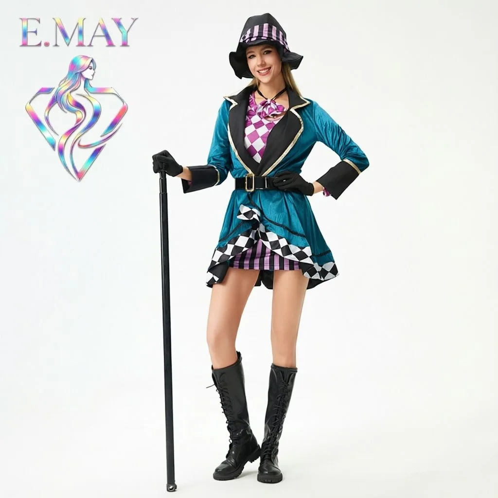 

Halloween Women's Alice Mad Hatter Adult Magician Performance Costume M4XL Trainer Stage Performance Clothes Ethnic Fashion