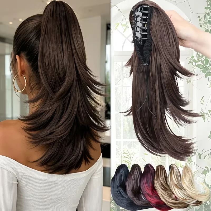 14Inch Synthetic Claw Clip Layered Short Ponytail Extension Fake Pony Tail Hairpiece Easy Install for Women Daily Party