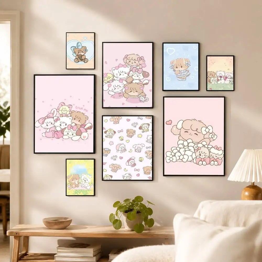 Cute Cat M-Mikkos Illustrations  Poster Waterproof Wall Art Sticker For Bar Living Room Vintage Decor High Quality Print Gift