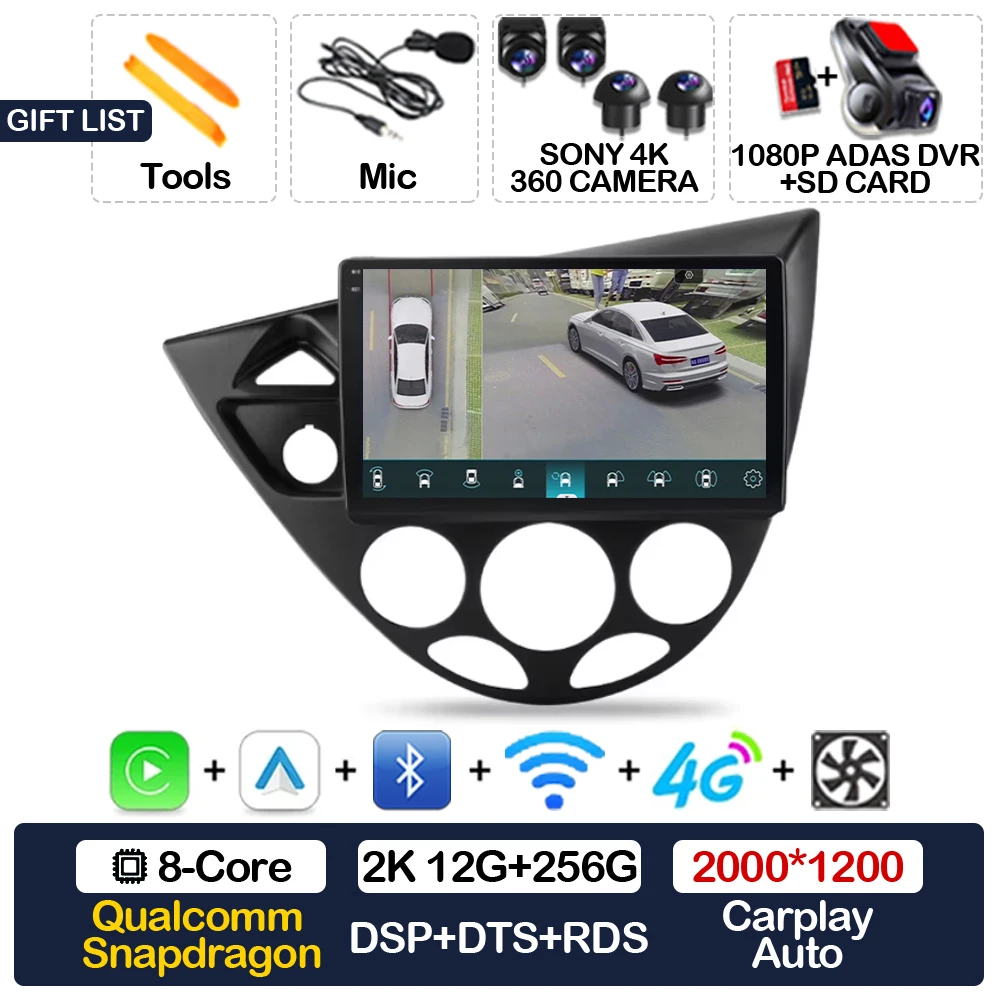 Android 15 Carplay Auto Voor Ford Fiesta 1995-2001 Focus MK1 1998-2004 Autoradio Multimedia Speler Head Unit GPS 4G WIFI QLED - afbeelding 1