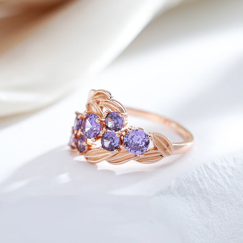 Kinel Shiny Purple Natural Zircon Ethnic Bride Wedding Rings 585 Rose Gold Color Vintage Women Jewelry Family Party Best Gift