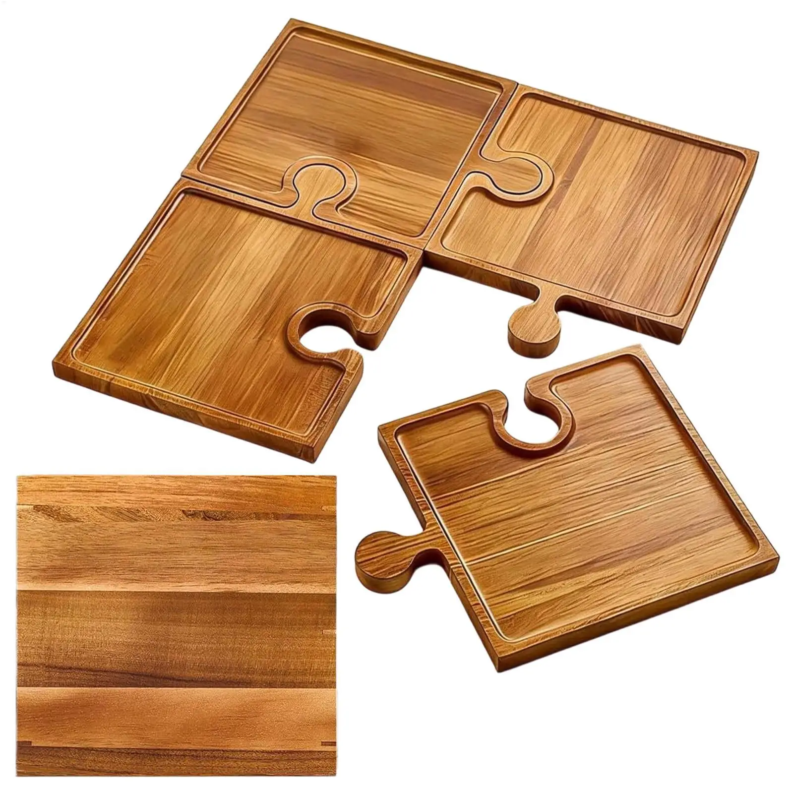 Wooden Puzzle Shaped Appetizer Tray Four Piece Set Cooked Food Board Kitchen Cutting Board Cooked Cheese Bread Charcuterie Board