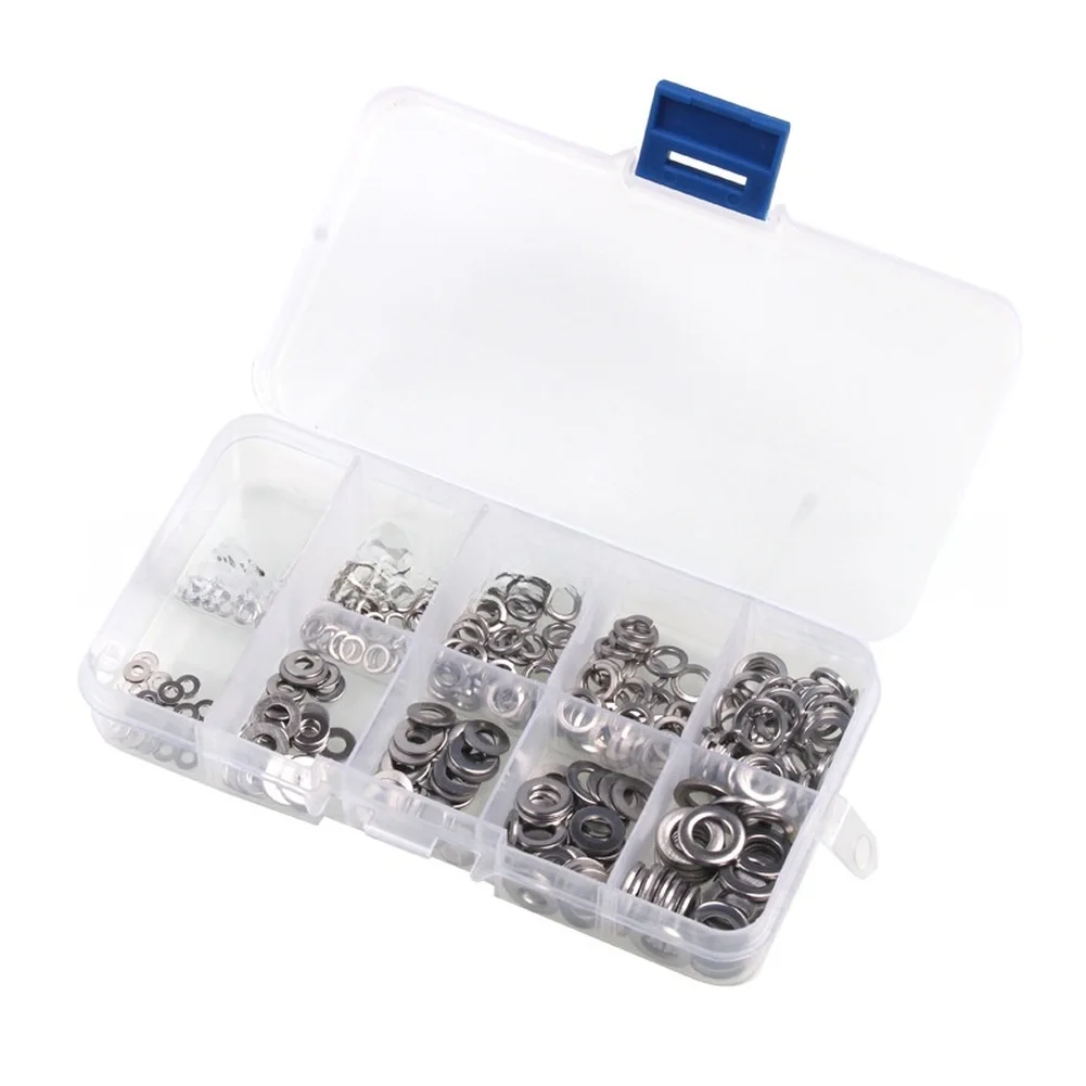 300 Piece 304 Stainless Steel Washer Assortment with Flat and Spring Options for M2 For M3 M5 M6 Fastener Needs